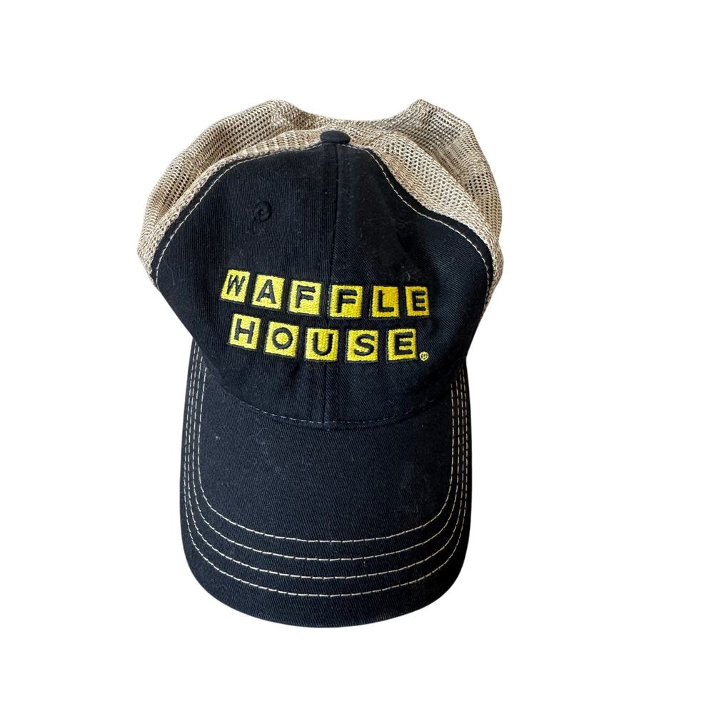 Richardson Waffle House Trucker/Baseball Cap Black Tan Mesh Snapback Embroidered